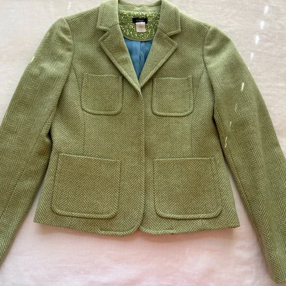 J. Crew Wool Herringbone Blazer in Sage Green - Picture 1 of 10